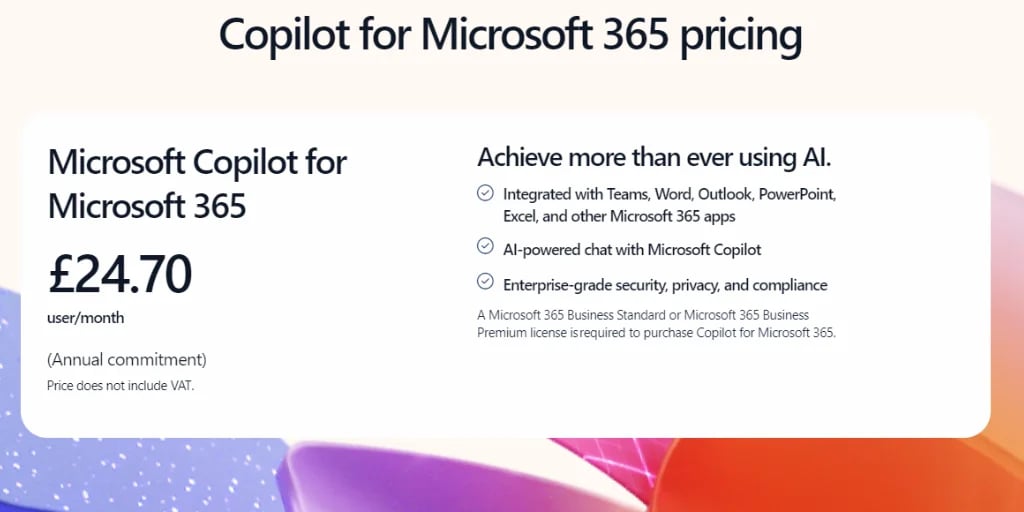 Copilot for Microsoft 365 Pricing for UK businesses