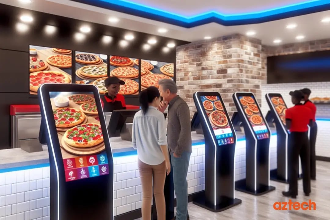 Dominos Pizza store with digital ordering kiosks