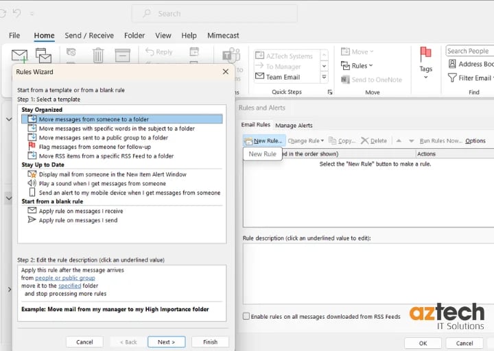 Filter and Rules to manage email overload - example with Outlook