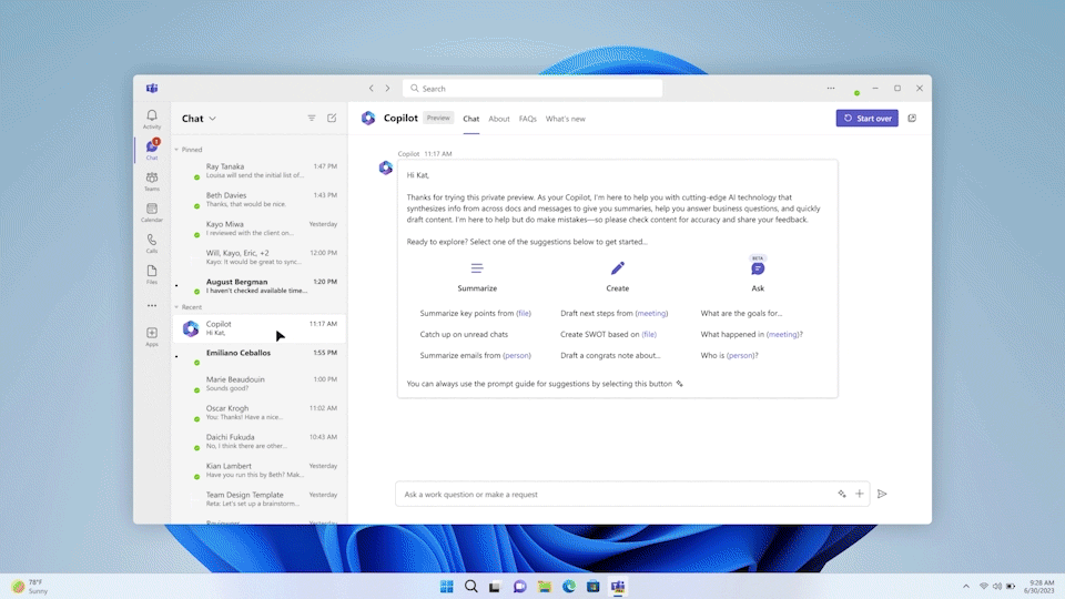 Working of Microsoft 365 Copilot in Teams