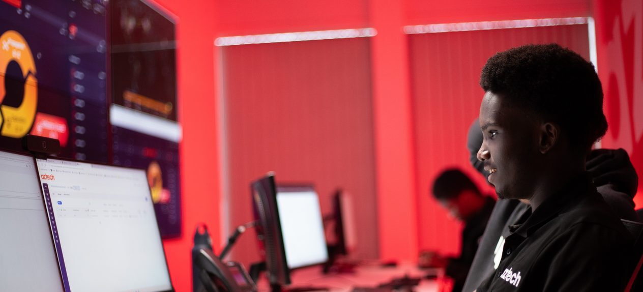 Aztech analyst monitoring systems in the UK-based security operations centre