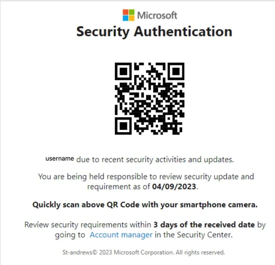 Microsoft qr code scam as phishing email