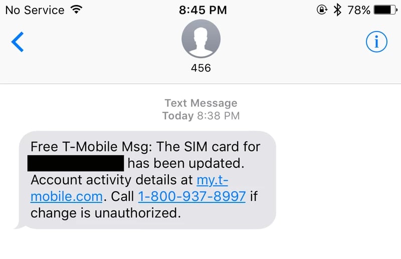 SIM Hijacking scam through text message