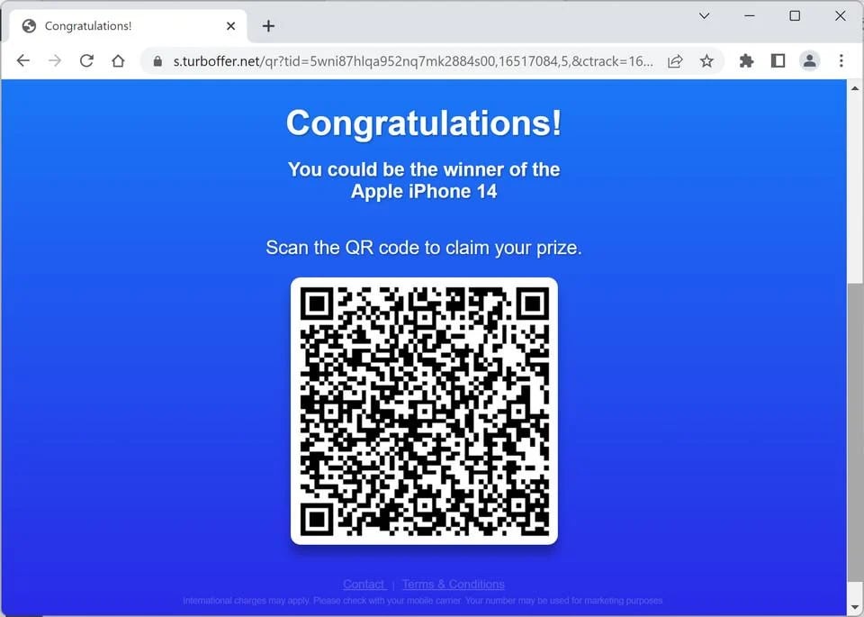 Fake QR code scam example to claim prizes