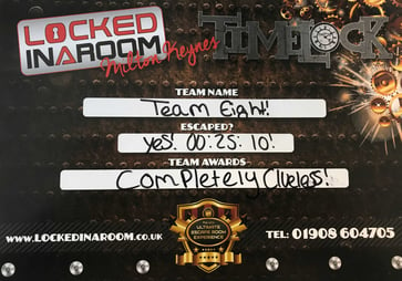 Team Eight Certificate - Locked in a Room