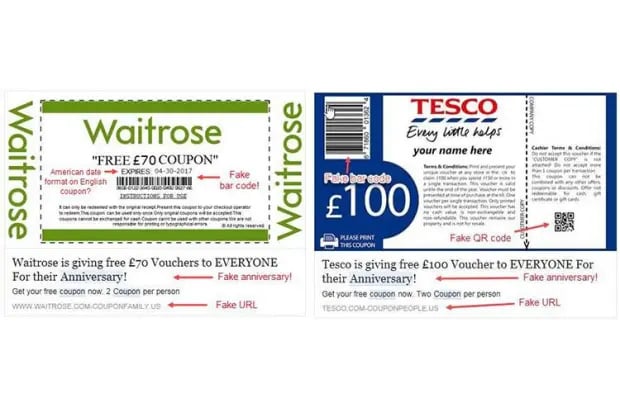 fake qr code as vouchers - example Tesco