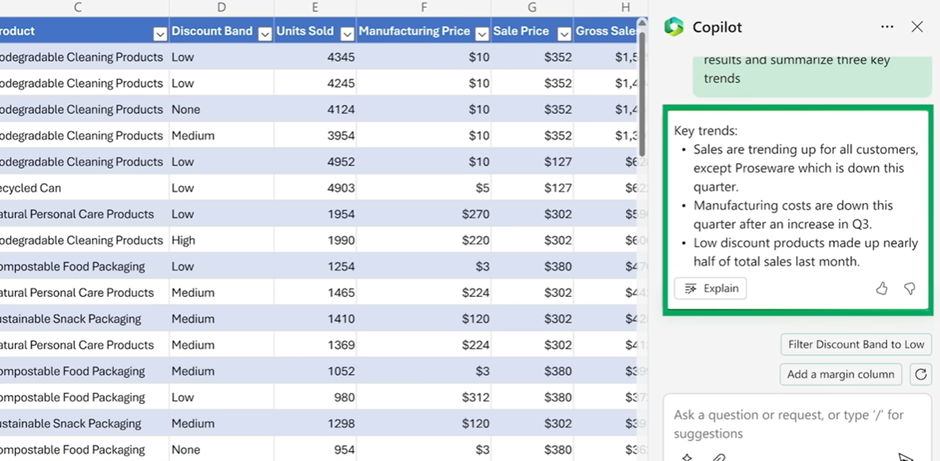Microsoft 365 Copilot in Excel - screenshot