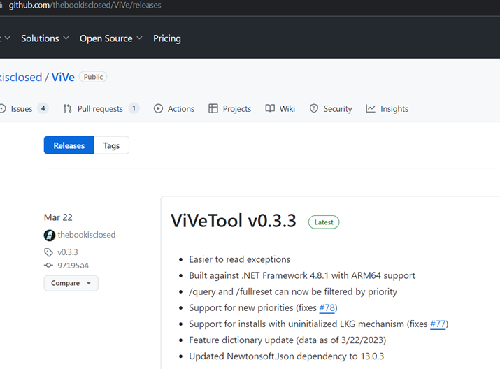 ViVeTool from GitHub Copilot - activate Microsoft Copilot - Step 1