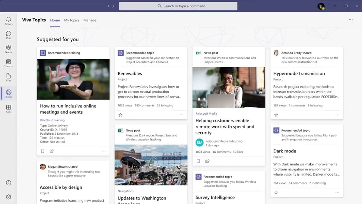 Microsoft Viva Topics Home Screen